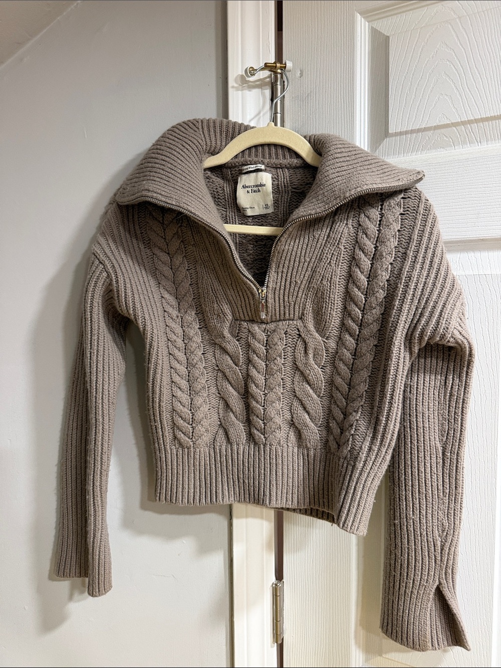 Abercrombie & Fitch Taupe Cable Half-Zip Turtleneck Sweater